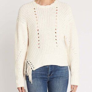 Joie Taelar Size XS Relaxed Ivory Crew Neck Sweater with Tassles Boho Fringe